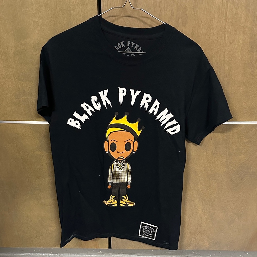 Chris Brown Black Pyramid Tee with Cartoon Graphic - Black and Yellow